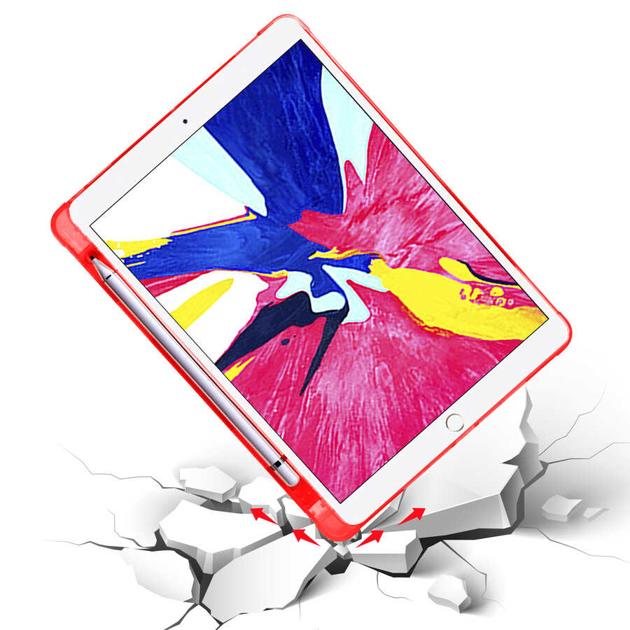 Apple iPad Pro 10.5 (7.Nesil) Kılıf Zore Tri Folding Kalem Bölmeli Standlı Kılıf Kırmızı