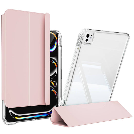 Apple iPad Pro 11 2024 Kılıf Magnetik Ayrılabilen Airbagli Zore Sliding Tablet Kılıfı Pembe Açık