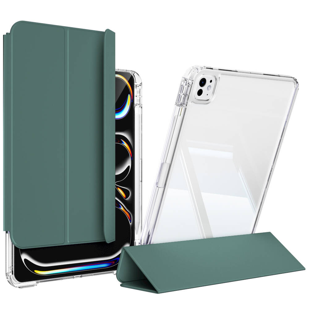 Apple iPad Pro 11 2025 M5 Kılıf Magnetik Ayrılabilen Airbagli Zore Sliding Tablet Kılıfı Koyu Yeşil