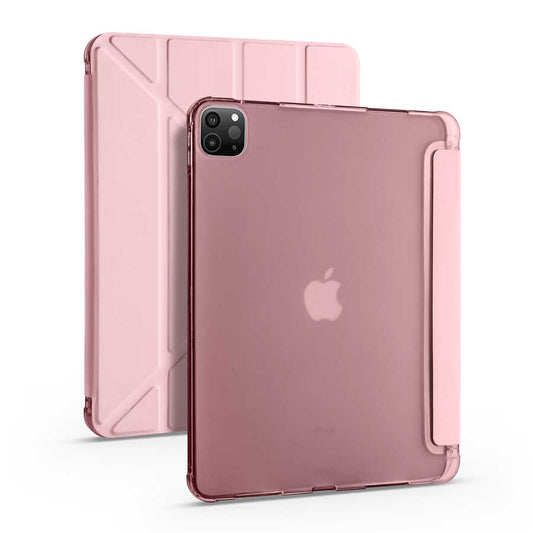 Apple iPad Pro 12.9 2020 (4.Nesil) Kılıf Zore Tri Folding Kalem Bölmeli Standlı Kılıf Rose Gold