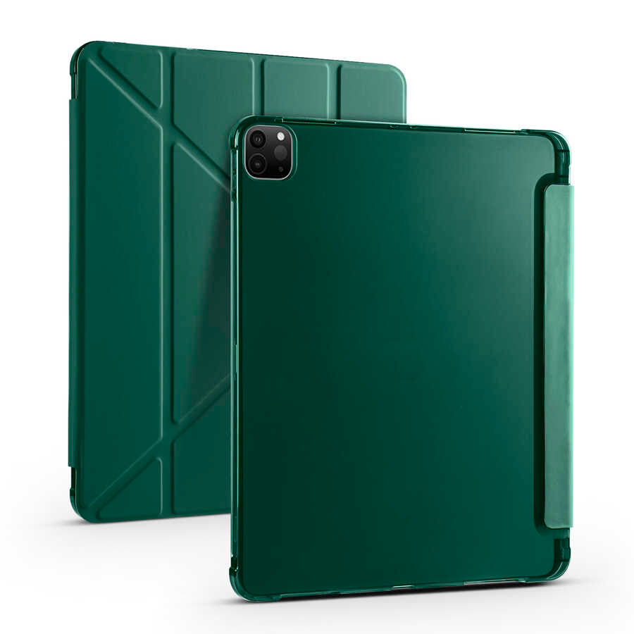 Apple iPad Pro 12.9 2021 (5.Nesil) Kılıf Zore Tri Folding Kalem Bölmeli Standlı Kılıf Lacivert