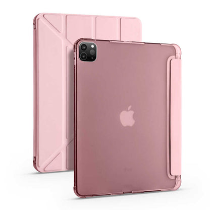 Apple iPad Pro 12.9 2022 M2 Kılıf Zore Tri Folding Kalem Bölmeli Standlı Kılıf Rose Gold