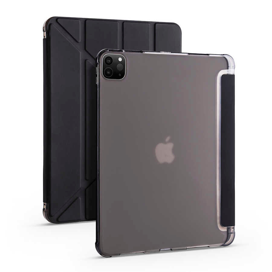 Apple iPad Pro 12.9 2022 M2 Kılıf Zore Tri Folding Kalem Bölmeli Standlı Kılıf Siyah