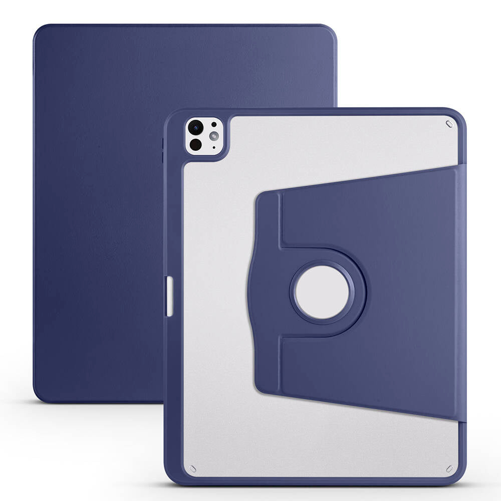 Apple iPad Pro 13 2024 Kılıf Zore Termik Kalem Bölmeli Dönebilen Standlı Kılıf Lacivert