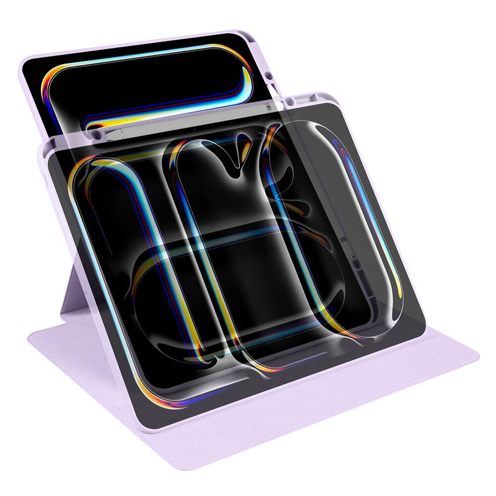 Apple iPad Pro 13 2024 Kılıf Zore Termik Kalem Bölmeli Dönebilen Standlı Kılıf Lavendery Gray