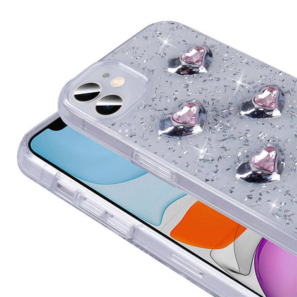 Apple iPhone 11 Kılıf Airbagli Simli Arka Yüzey Zore Işıltı Silikon Kapak Pembe