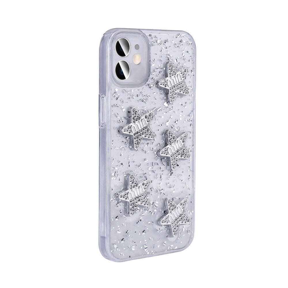 Apple iPhone 11 Kılıf Airbagli Simli Arka Yüzey Zore Işıltı Silikon Kapak Beyaz-Kalp