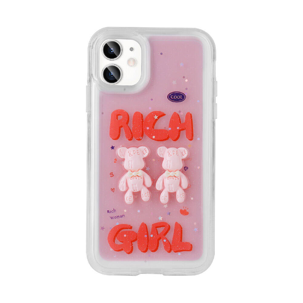 Apple iPhone 11 Kılıf Kabartma Figürlü Parlak Zore Minimini Silikon Kapak Pembe