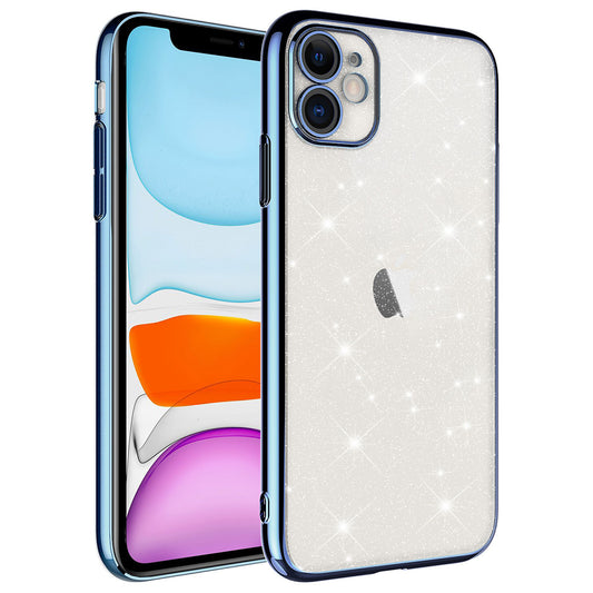 Apple iPhone 11 Kılıf Kamera Korumalı Renkli Çerçeveli Simli Zore Garage Kapak Derin Mor