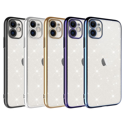 Apple iPhone 11 Kılıf Kamera Korumalı Renkli Çerçeveli Simli Zore Garage Kapak Siyah
