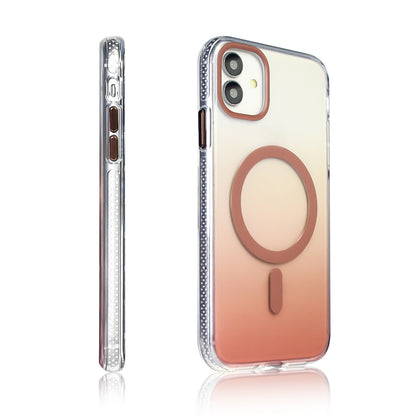 Apple iPhone 11 Kılıf M-safe Şarj Özellikli Transparan Renk Geçişli Zore Toros Kapak Rose Gold