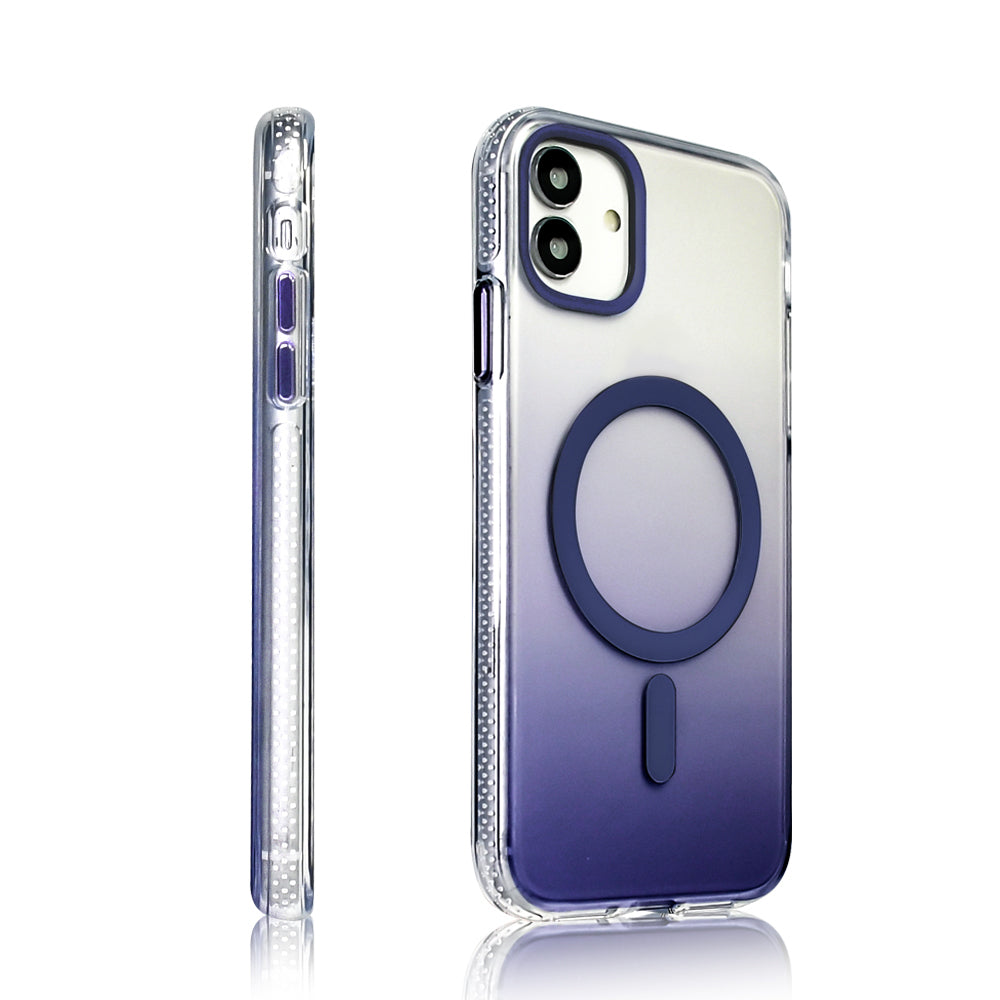 Apple iPhone 11 Kılıf M-safe Şarj Özellikli Transparan Renk Geçişli Zore Toros Kapak Mor