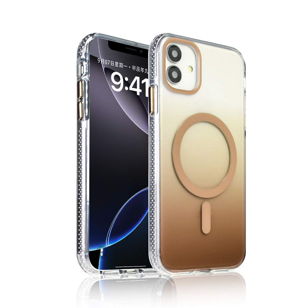 Apple iPhone 11 Kılıf M-safe Şarj Özellikli Transparan Renk Geçişli Zore Toros Kapak Gold