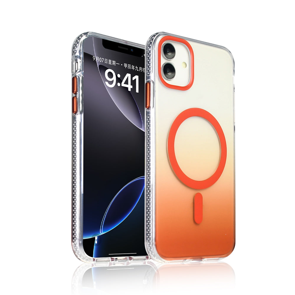 Apple iPhone 11 Kılıf M-safe Şarj Özellikli Transparan Renk Geçişli Zore Toros Kapak Turuncu