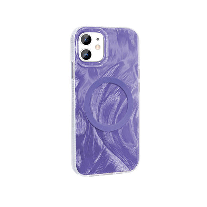 Apple iPhone 11 Kılıf M-safe Şarj Özellikli Fırça Boya Desenli Zore Palet Kapak Mor