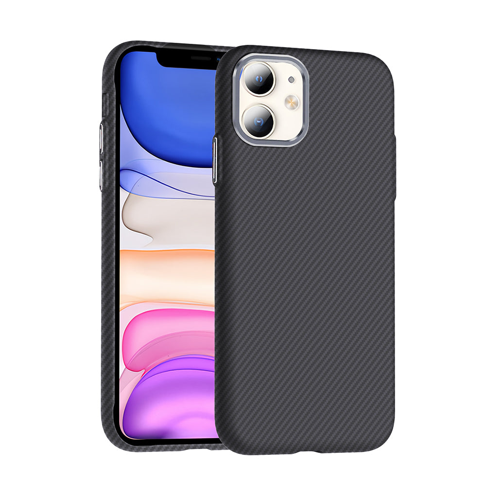 Apple iPhone 11 Kılıf M-safe Şarj Özellikli Karbon Fiber Görünümlü Zore Gros Kapak Desert Titanyum