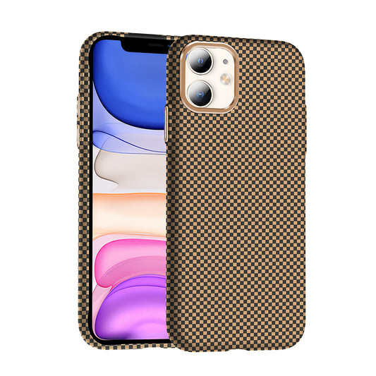 Apple iPhone 11 Kılıf M-safe Şarj Özellikli Karbon Fiber Görünümlü Zore Gros Kapak Desert Titanyum