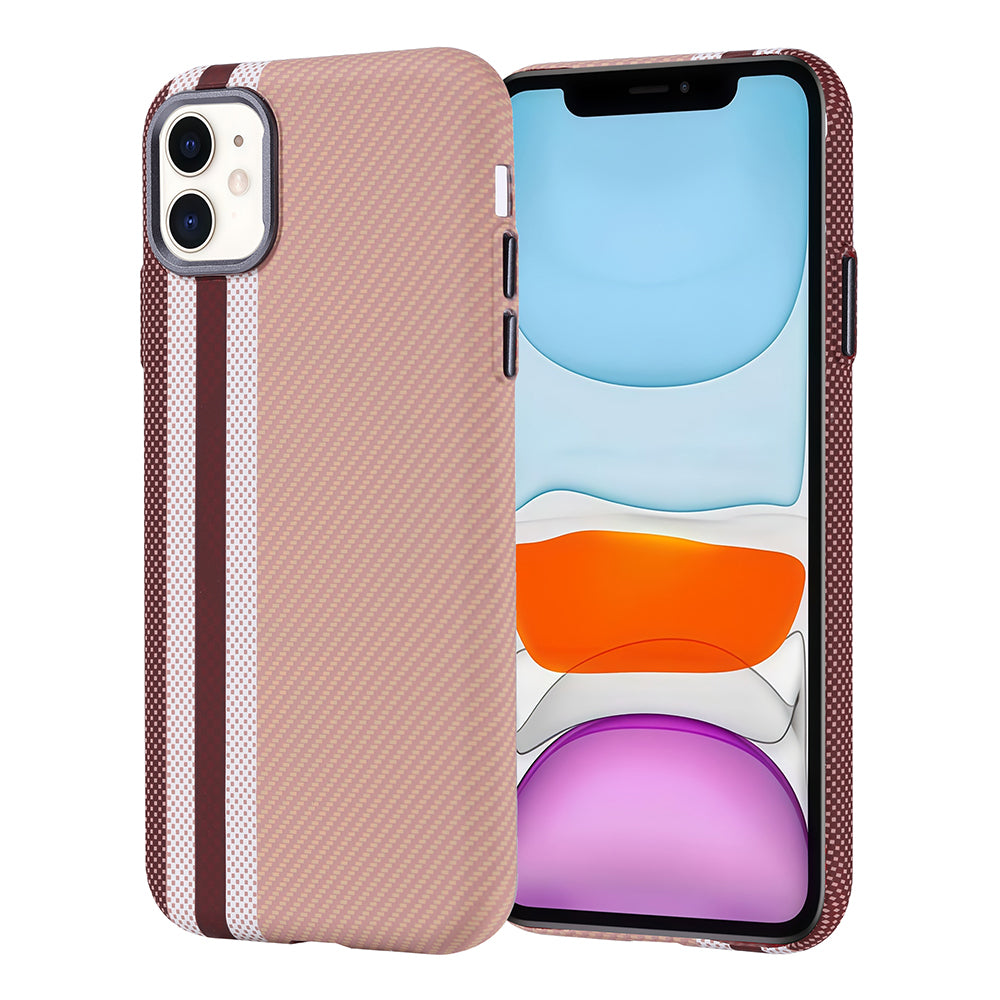 Apple iPhone 11 Kılıf M-safe Şarj Özellikli Karbon Fiber Görünümlü Zore Nekst Kapak Gold