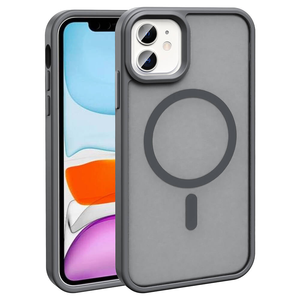 Apple iPhone 11 Kılıf M-safe Şarj Özellikli Mat Arka Yüzey Zore Sio Kapak Gri