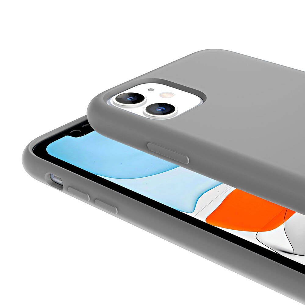 Apple iPhone 11 Kılıf M-safe Şarj Özellikli Sıvı Teknolojili Silinebilir Sert Zore Kivi Kapak Koyu Gri
