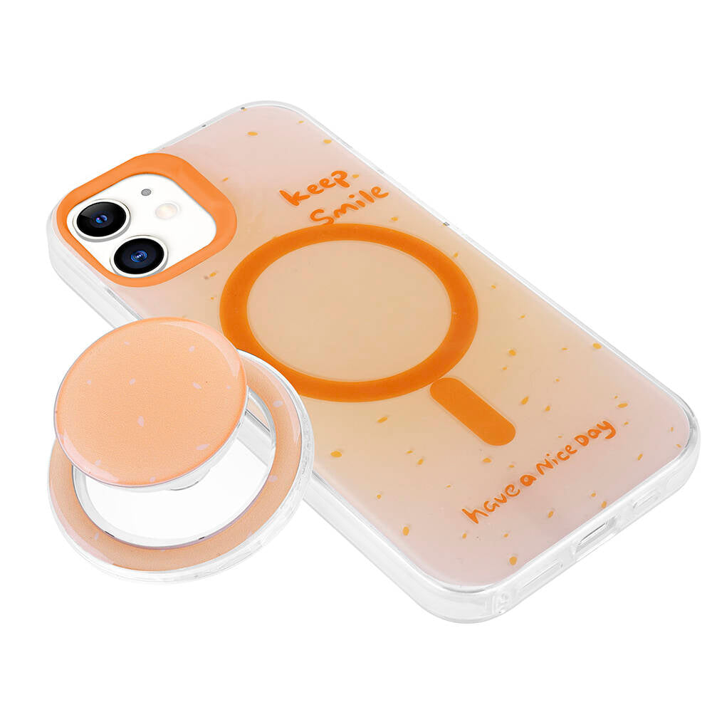 Apple iPhone 11 Kılıf M-safe Şarj Özellikli Tak-Çıkar Pop Soketli Zore Tiktok Kapak Pembe Koyu