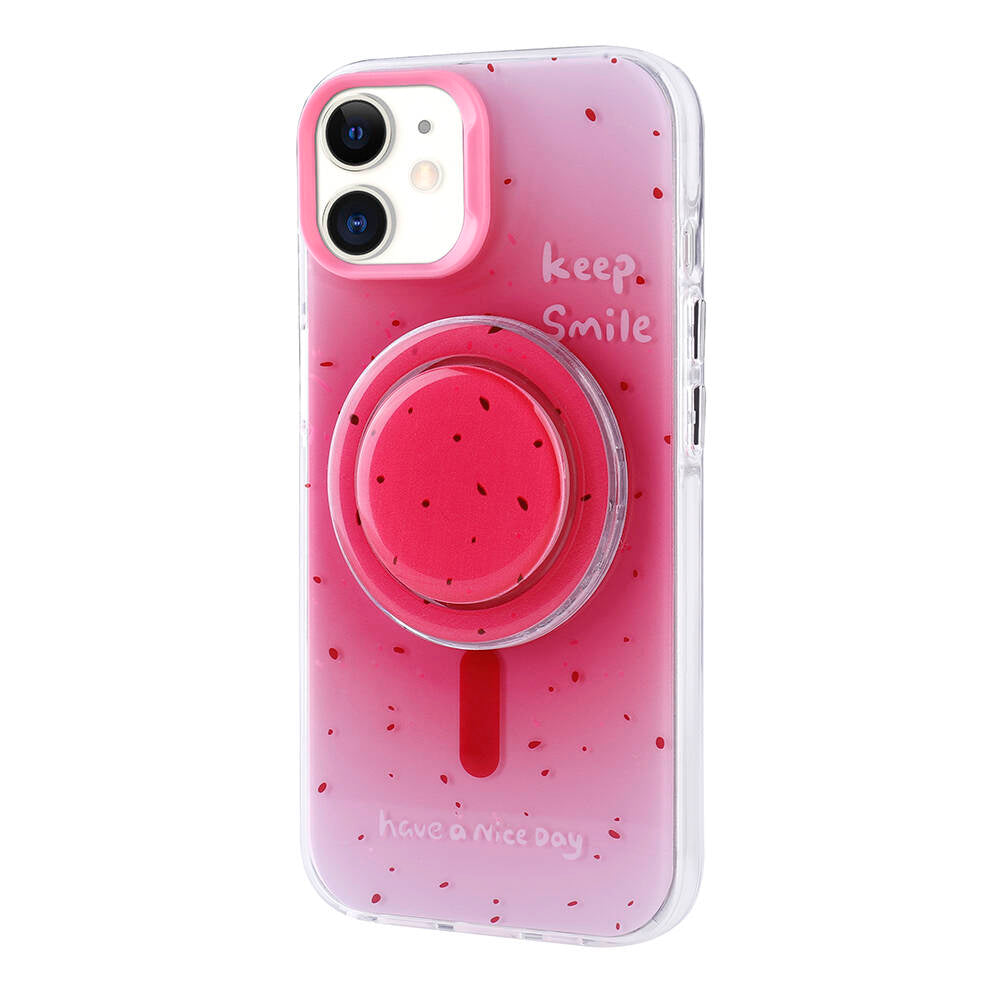 Apple iPhone 11 Kılıf M-safe Şarj Özellikli Tak-Çıkar Pop Soketli Zore Tiktok Kapak Pembe Koyu