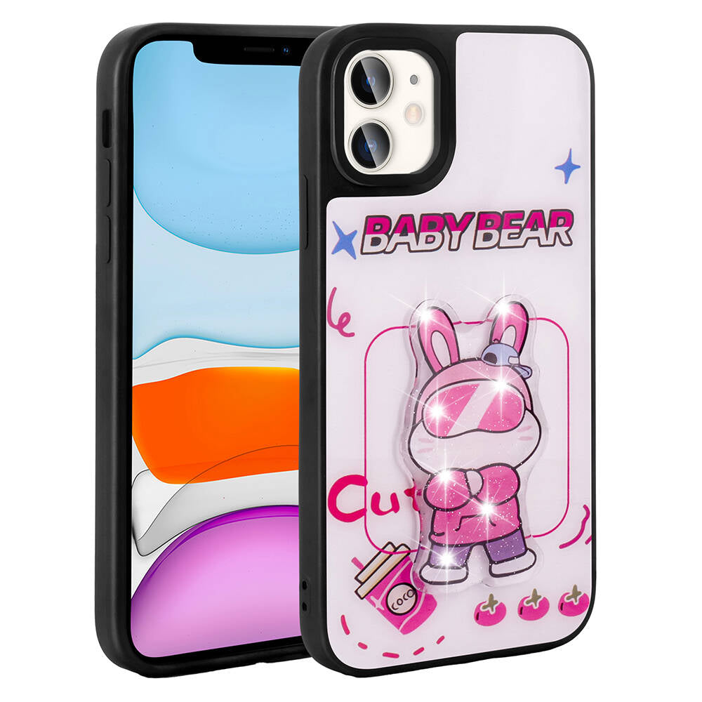 Apple iPhone 11 Kılıf Parlayan Kabartmalı İkonik Figürlü Zore Amas Silikon Kapak Beyaz