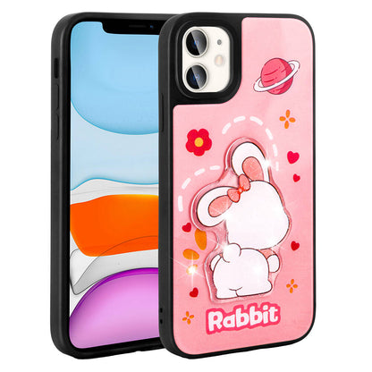 Apple iPhone 11 Kılıf Parlayan Kabartmalı İkonik Figürlü Zore Amas Silikon Kapak Pembe