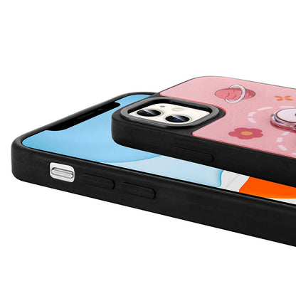 Apple iPhone 11 Kılıf Parlayan Kabartmalı İkonik Figürlü Zore Amas Silikon Kapak Pembe