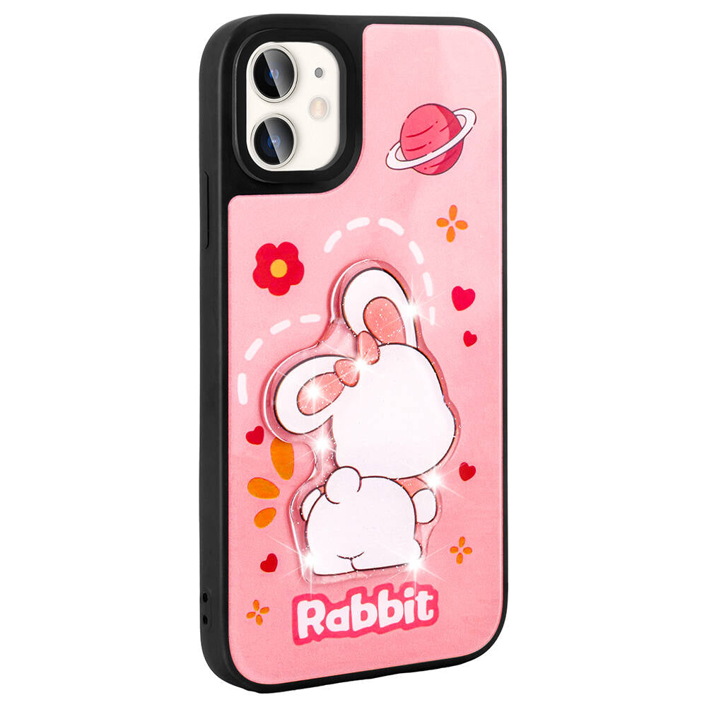 Apple iPhone 11 Kılıf Parlayan Kabartmalı İkonik Figürlü Zore Amas Silikon Kapak Beyaz