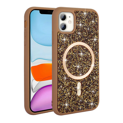 Apple iPhone 11 Kılıf Pırlanta Tasarımlı M-safe Şarj Özellikli Zore Mozaik Silikon Kapak Desert Titanyum