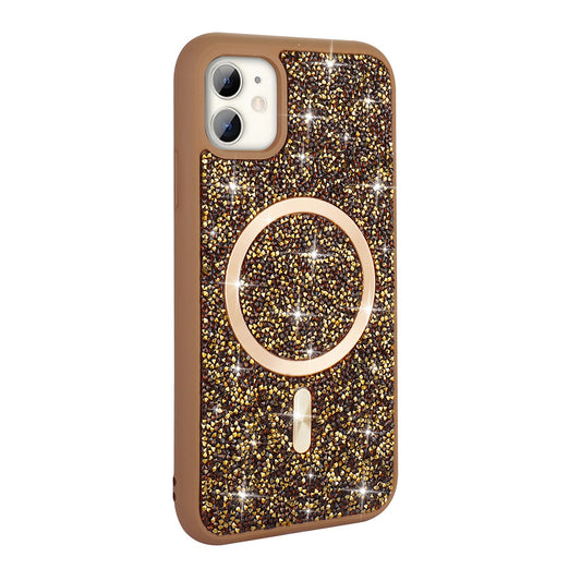 Apple iPhone 11 Kılıf Pırlanta Tasarımlı M-safe Şarj Özellikli Zore Mozaik Silikon Kapak Titanyum-Gri