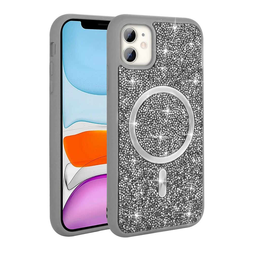 Apple iPhone 11 Kılıf Pırlanta Tasarımlı M-safe Şarj Özellikli Zore Mozaik Silikon Kapak Desert Titanyum