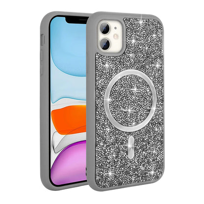 Apple iPhone 11 Kılıf Pırlanta Tasarımlı M-safe Şarj Özellikli Zore Mozaik Silikon Kapak Desert Titanyum