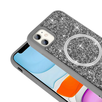 Apple iPhone 11 Kılıf Pırlanta Tasarımlı M-safe Şarj Özellikli Zore Mozaik Silikon Kapak Titanyum-Gri