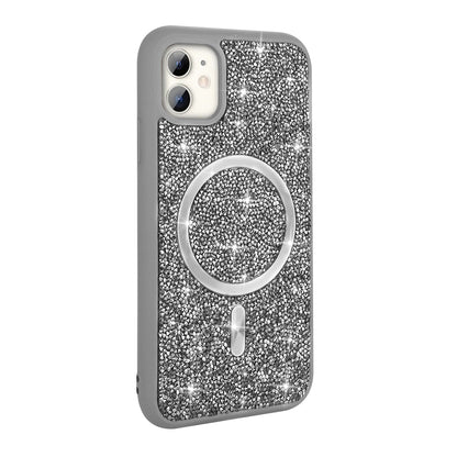 Apple iPhone 11 Kılıf Pırlanta Tasarımlı M-safe Şarj Özellikli Zore Mozaik Silikon Kapak Titanyum-Gri