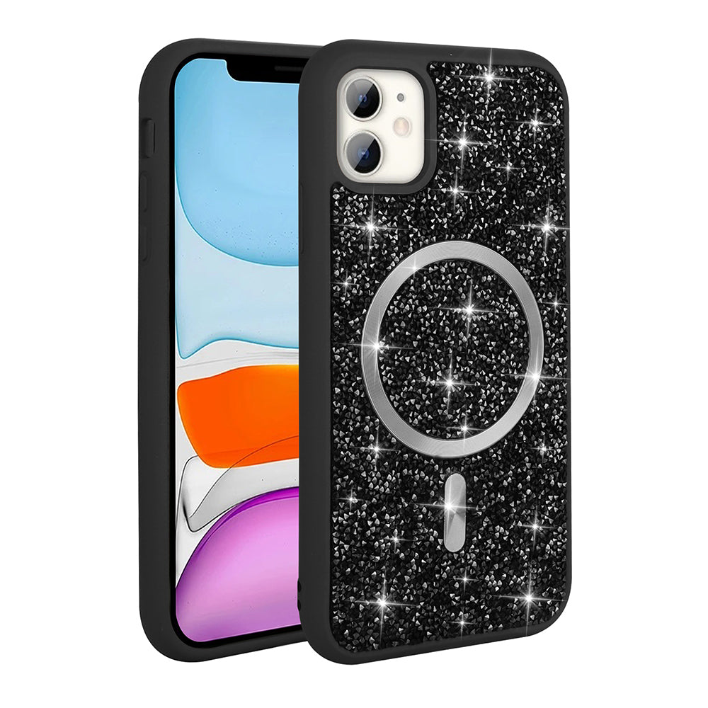 Apple iPhone 11 Kılıf Pırlanta Tasarımlı M-safe Şarj Özellikli Zore Mozaik Silikon Kapak Desert Titanyum