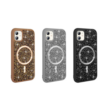 Apple iPhone 11 Kılıf Pırlanta Tasarımlı M-safe Şarj Özellikli Zore Mozaik Silikon Kapak Siyah