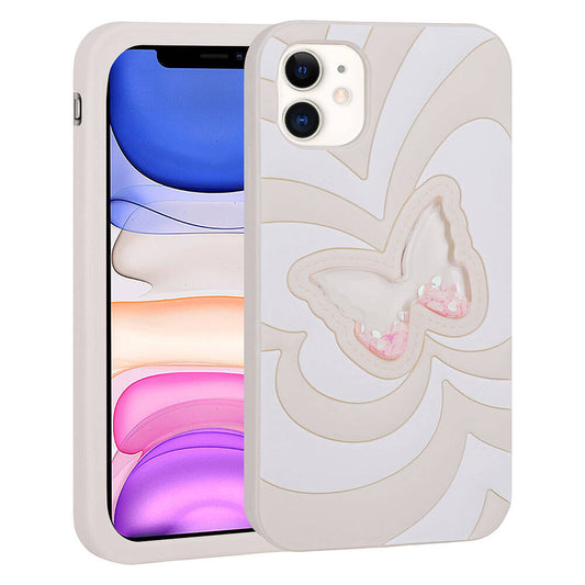 Apple iPhone 11 Kılıf Sıvılı Simli Kelebekli Tasarım Zore Vodena Kapak Beyaz