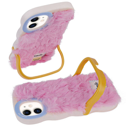 Apple iPhone 11 Kılıf Standlı Kamera Korumalı Tüylü Arka Yüzey Tasarım Zore Mona Kapak Kahverengi