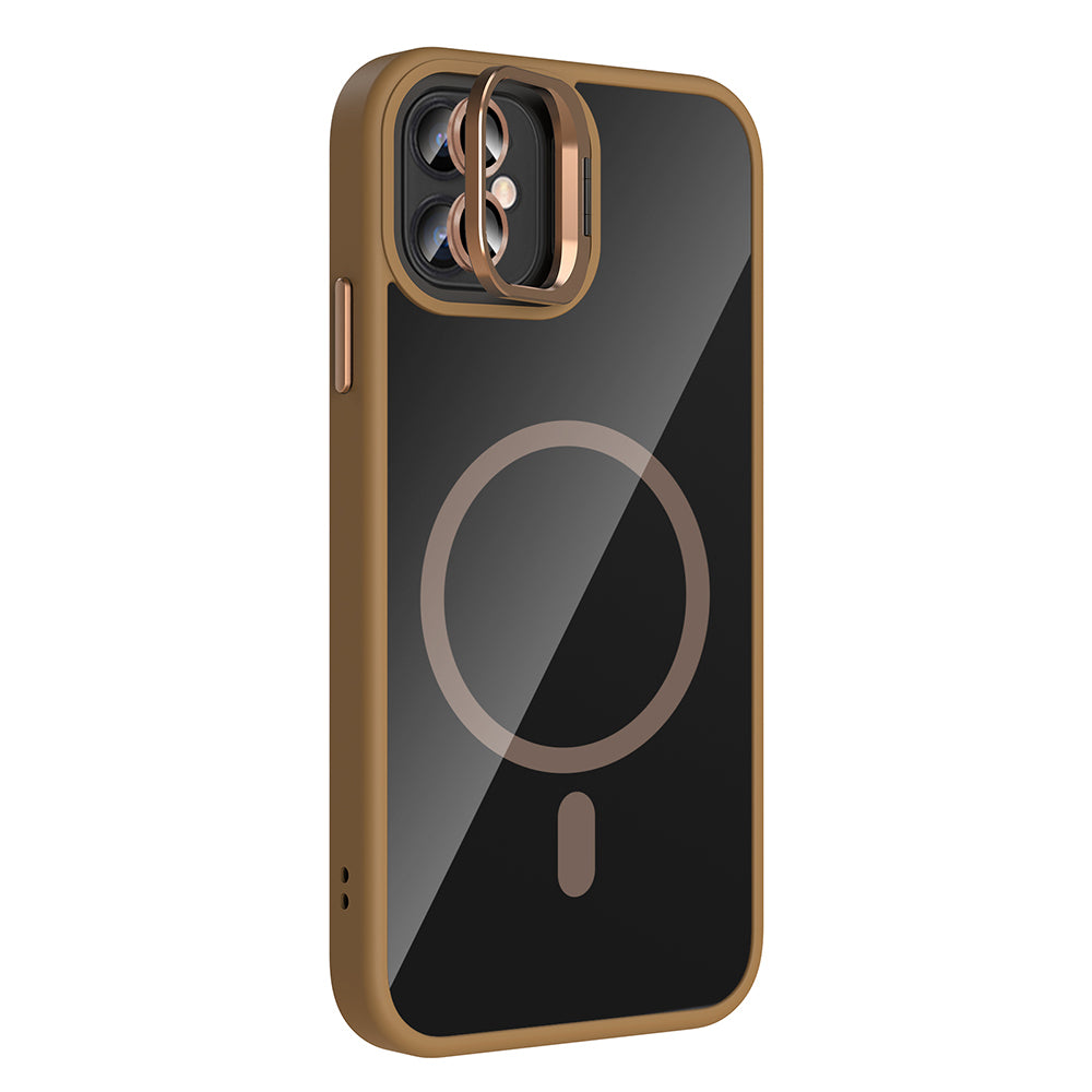 Apple iPhone 11 Kılıf Standlı ve Kamera Lens Hediyeli M-Safe Şarj Özellikli Zore Etro Kapak Gri