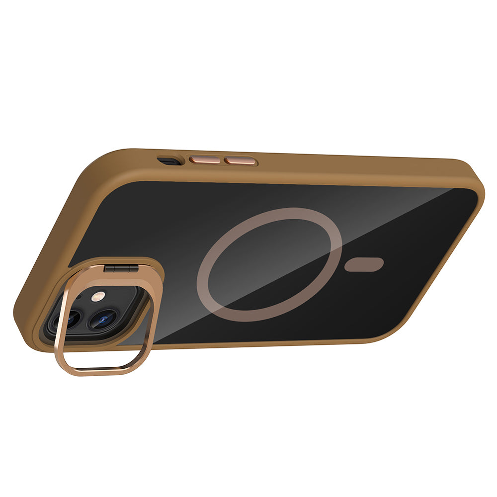 Apple iPhone 11 Kılıf Standlı ve Kamera Lens Hediyeli M-Safe Şarj Özellikli Zore Etro Kapak Gri