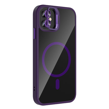 Apple iPhone 11 Kılıf Standlı ve Kamera Lens Hediyeli M-Safe Şarj Özellikli Zore Etro Kapak Pembe