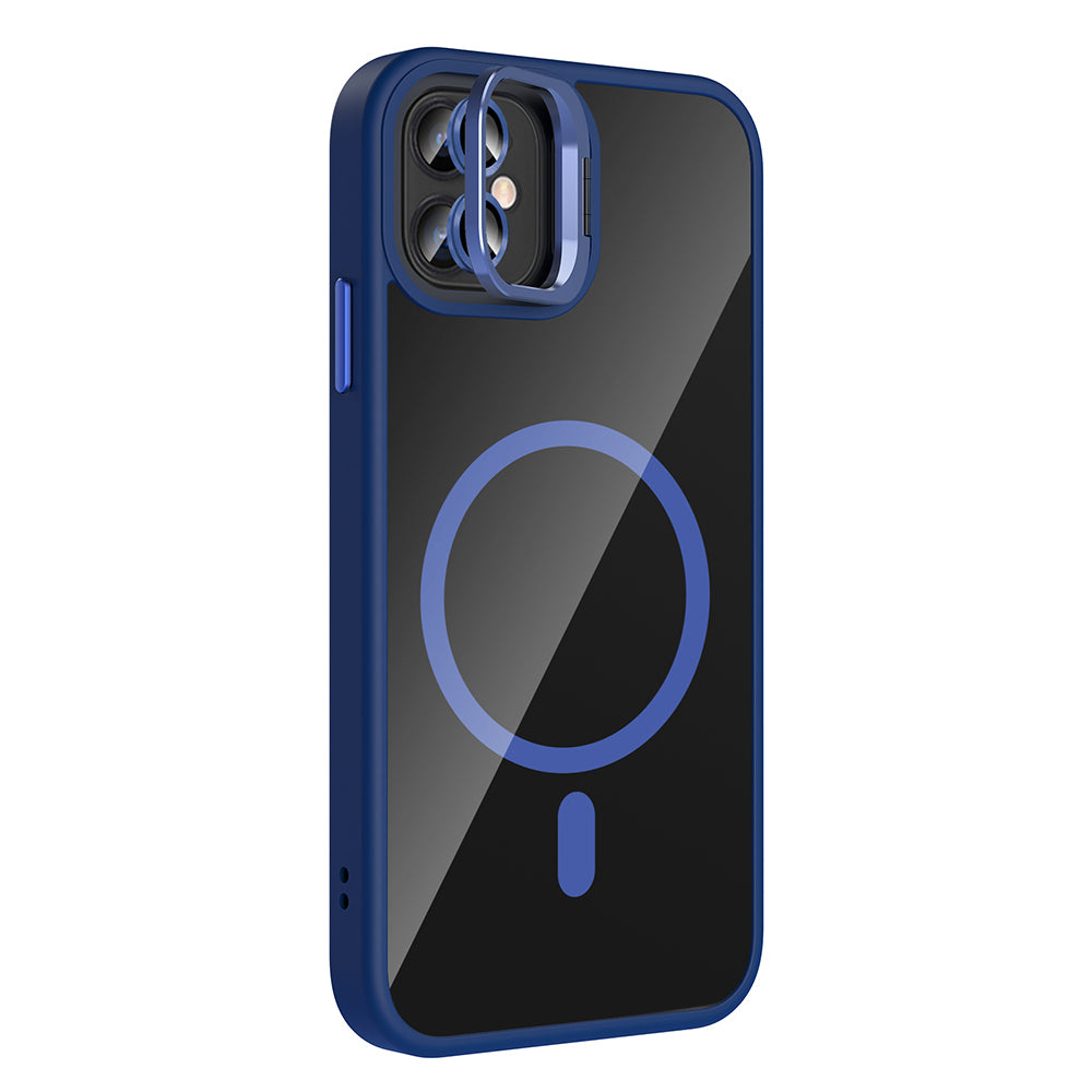 Apple iPhone 11 Kılıf Standlı ve Kamera Lens Hediyeli M-Safe Şarj Özellikli Zore Etro Kapak Derin Mor