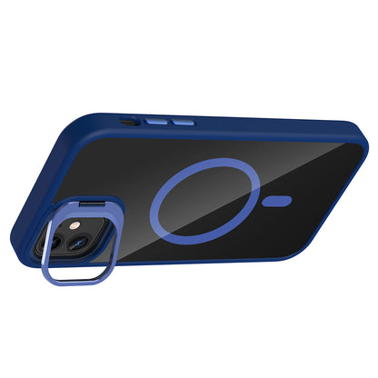 Apple iPhone 11 Kılıf Standlı ve Kamera Lens Hediyeli M-Safe Şarj Özellikli Zore Etro Kapak Gri