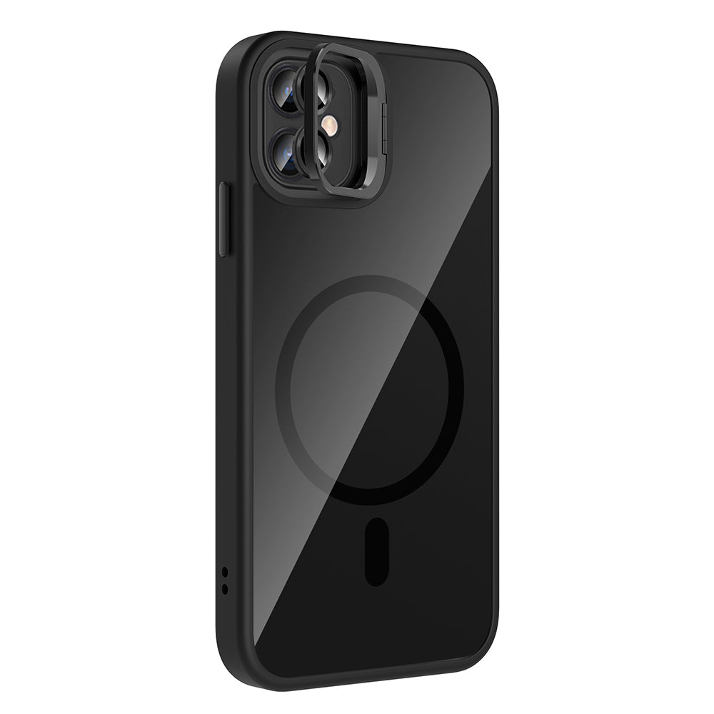 Apple iPhone 11 Kılıf Standlı ve Kamera Lens Hediyeli M-Safe Şarj Özellikli Zore Etro Kapak Siyah