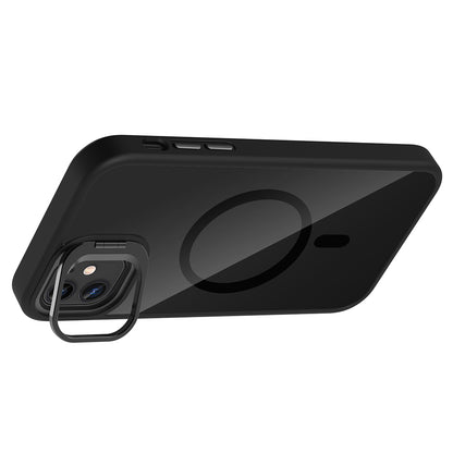 Apple iPhone 11 Kılıf Standlı ve Kamera Lens Hediyeli M-Safe Şarj Özellikli Zore Etro Kapak Siyah