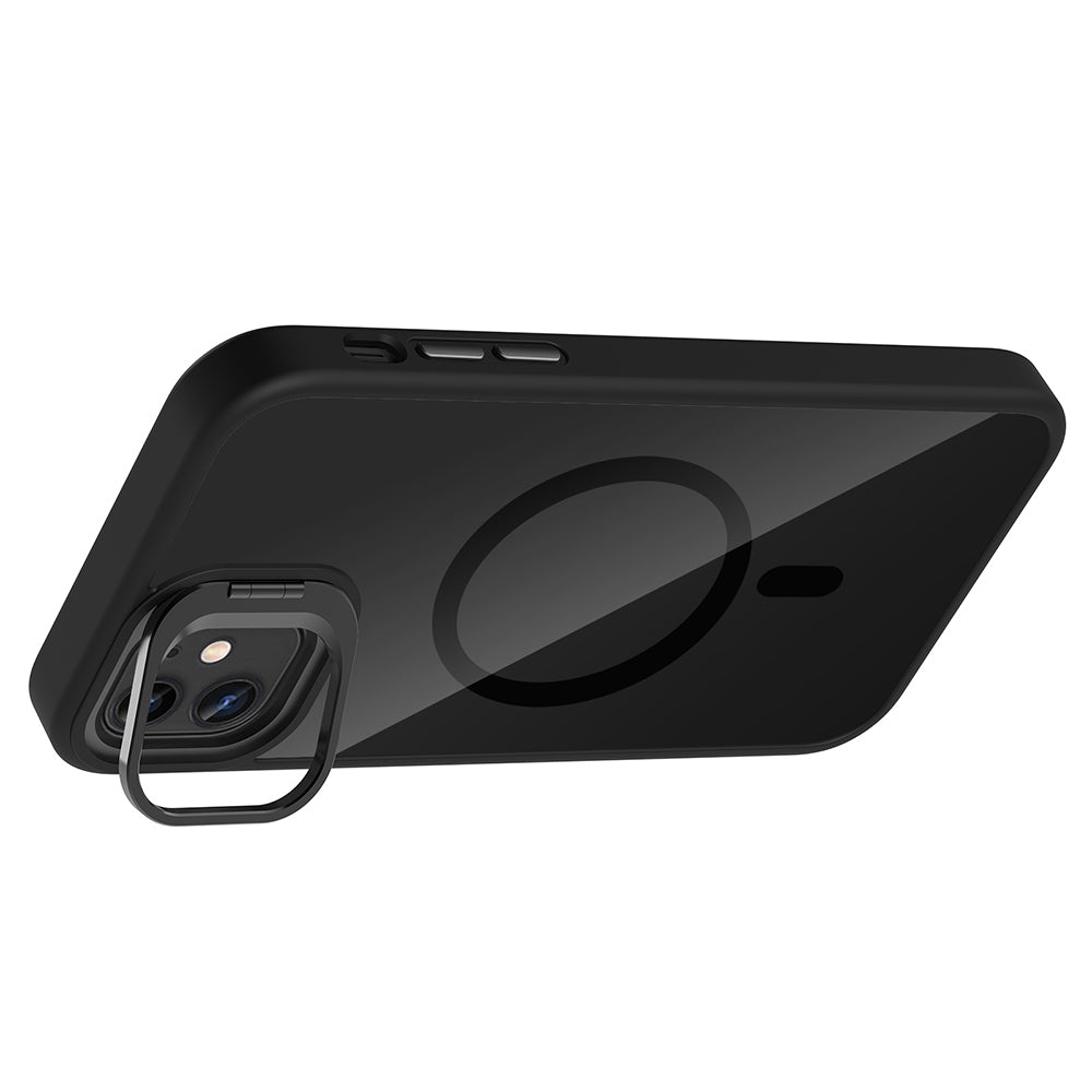 Apple iPhone 11 Kılıf Standlı ve Kamera Lens Hediyeli M-Safe Şarj Özellikli Zore Etro Kapak Derin Mor