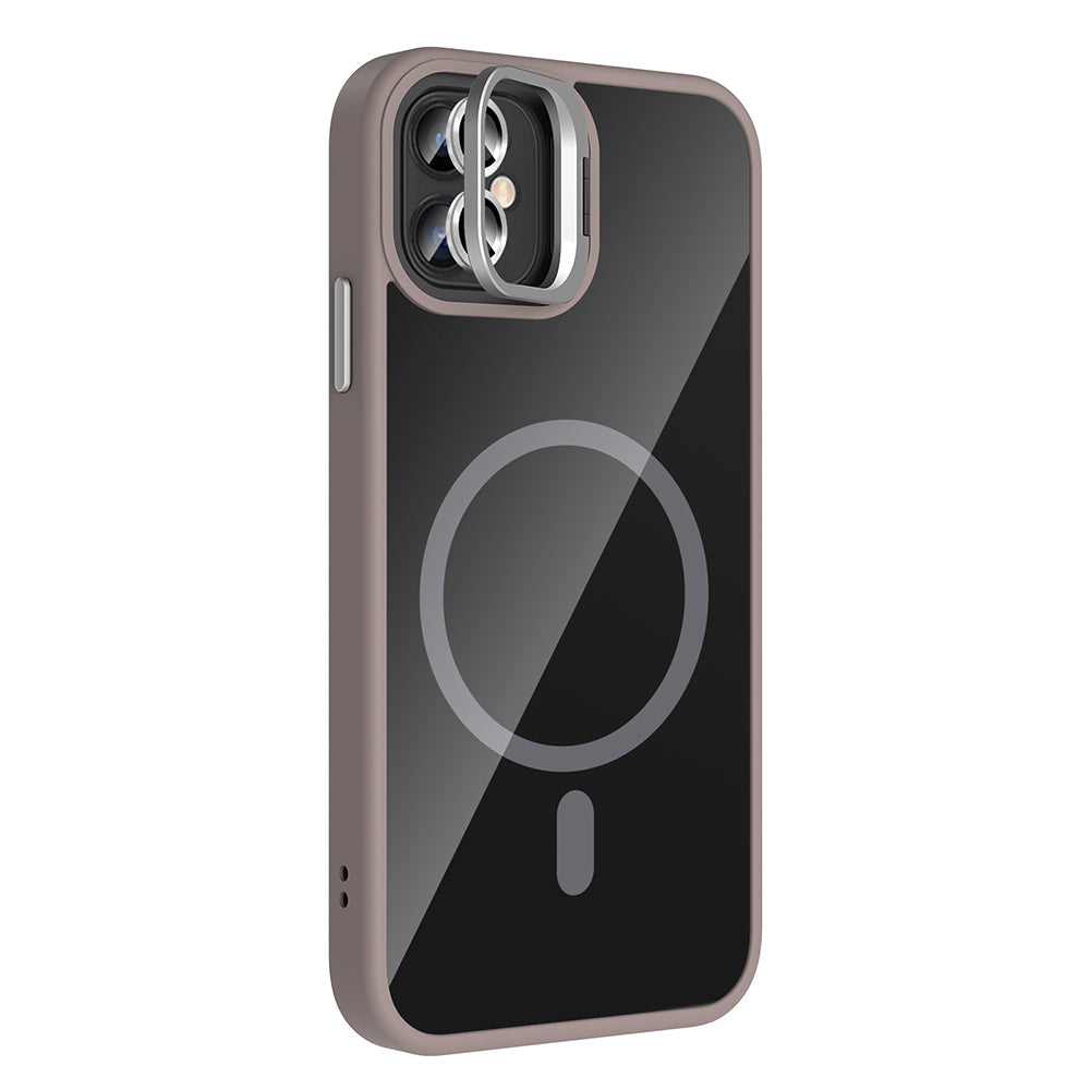 Apple iPhone 11 Kılıf Standlı ve Kamera Lens Hediyeli M-Safe Şarj Özellikli Zore Etro Kapak Siyah