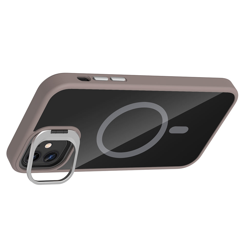 Apple iPhone 11 Kılıf Standlı ve Kamera Lens Hediyeli M-Safe Şarj Özellikli Zore Etro Kapak Pembe